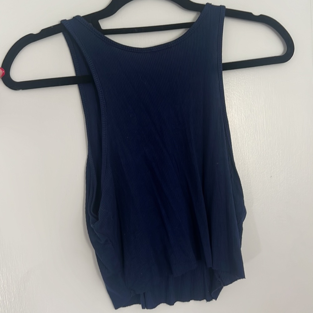 High-Neck Ribbed Crop Navy Sz L - Picture 5 of 5